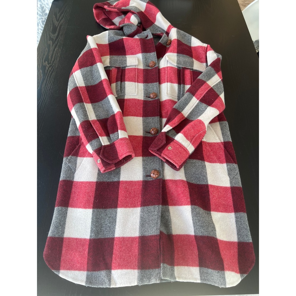 Rag & Bone Red Buffalo Plaid Hooded Shacket Long Shirt Jacket Coat Womens Medium - Picture 3 of 6
